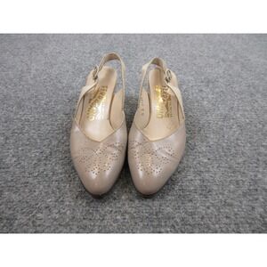 Salvatore Ferragamo Heels Womens‎ Size 4 1/2 B Beige Leather Strap Italy